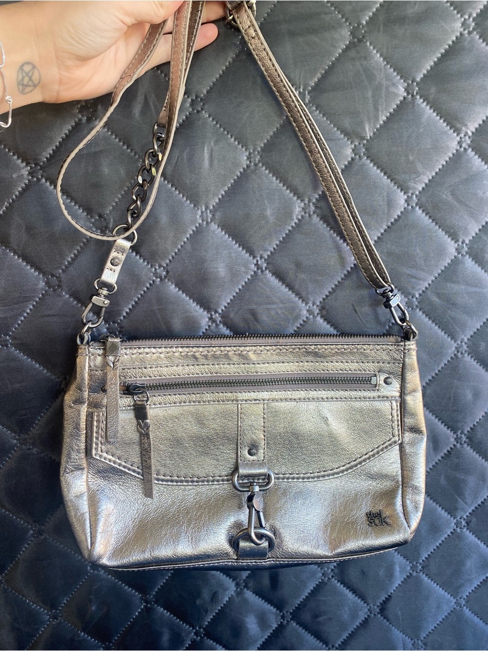 The Sak Metallic Pewter Crossbody Bag